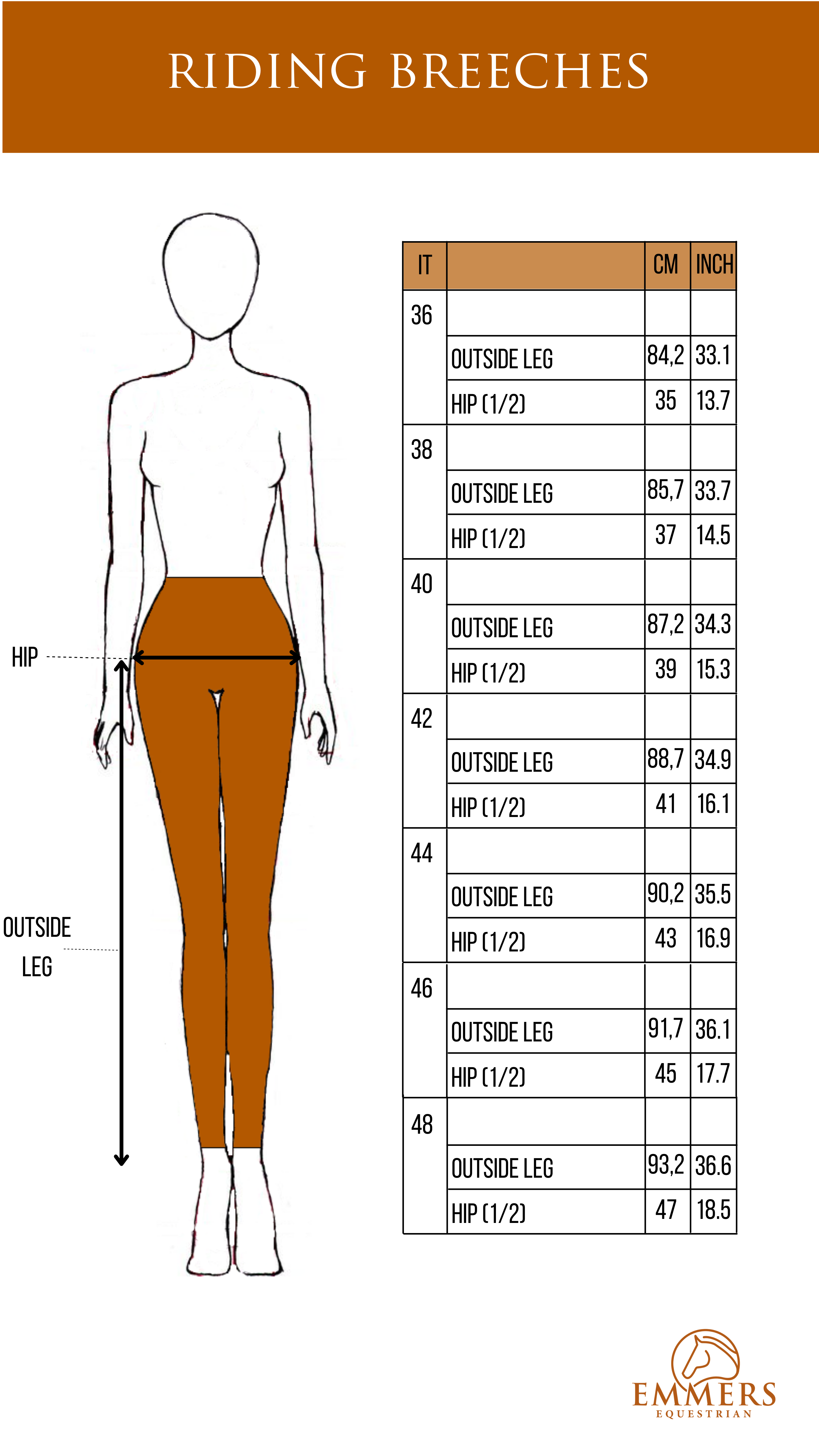 Size chart Equiline Emmers Equestrian